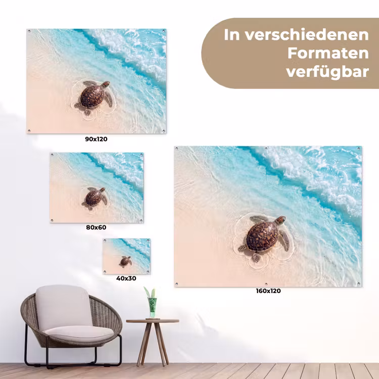 Schildpad - Helder water - Strand - Dieren - Natuur tuinposter los doek klein -Xsfeer9_DE