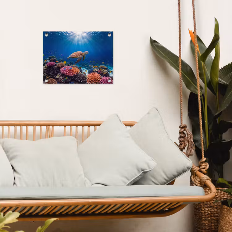 Schildpad - Koraalrif - Oceaan - Dieren - Blauw tuinposter los doek klein -sfeer7