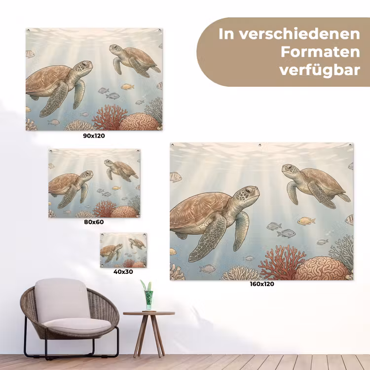 Schildpad - Onderwater - Natuur - Illustratie tuinposter los doek klein -Xsfeer9_DE