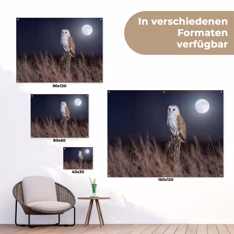 Kerkuil - Maan - Nacht tuinposter los doek klein -Xsfeer9_DE