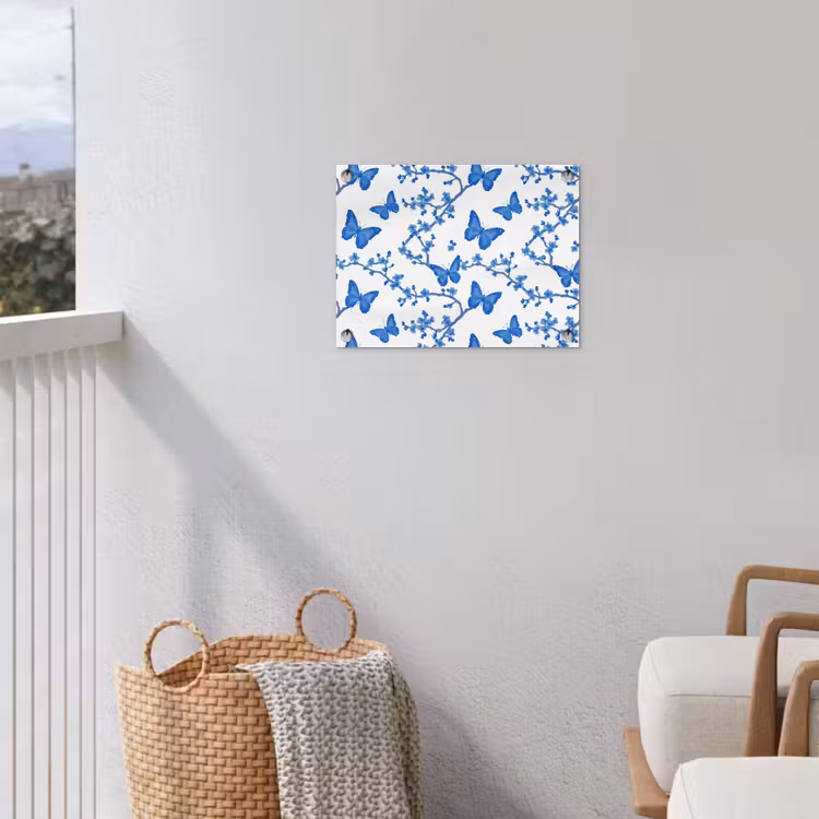 Vlinder - Bloemen - Blauw tuinposter los doek klein 239 -sfeer8