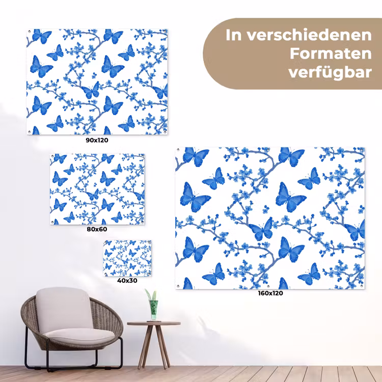 Vlinder - Bloemen - Blauw tuinposter los doek klein 239 -Xsfeer9_DE