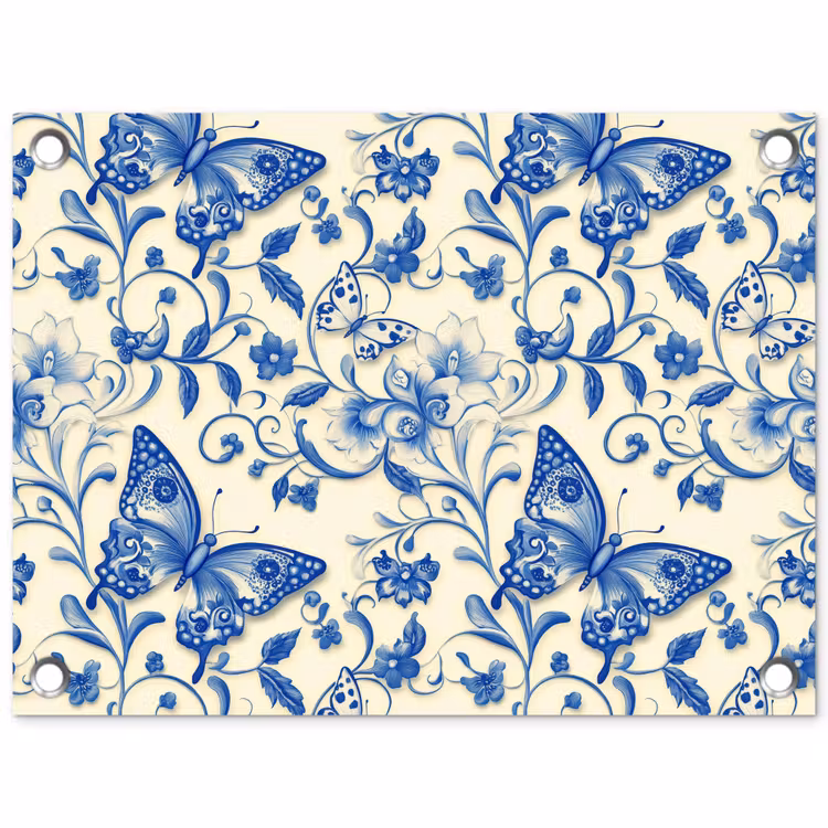 Vlinders - Bloemen - Blauw - Botanisch tuinposter los doek klein 239 -3d