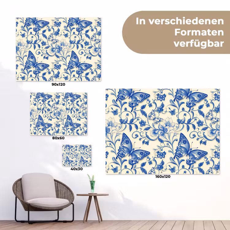 Vlinders - Bloemen - Blauw - Botanisch tuinposter los doek klein 239 -Xsfeer9_DE