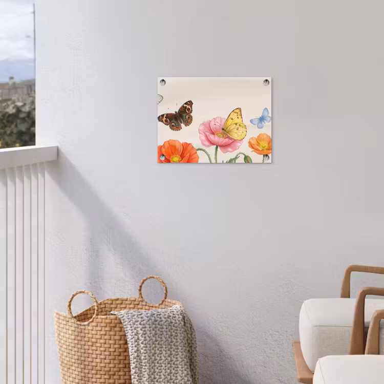 Vlinders - Klaprozen - Illustratie - Kleurrijk tuinposter los doek klein -sfeer8
