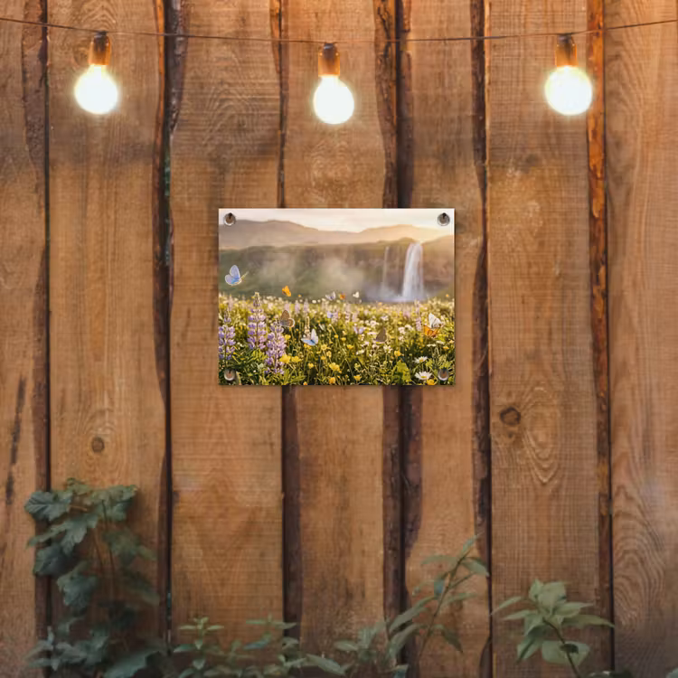Vlinders - Waterval - Bloemenveld tuinposter los doek klein -sfeer1