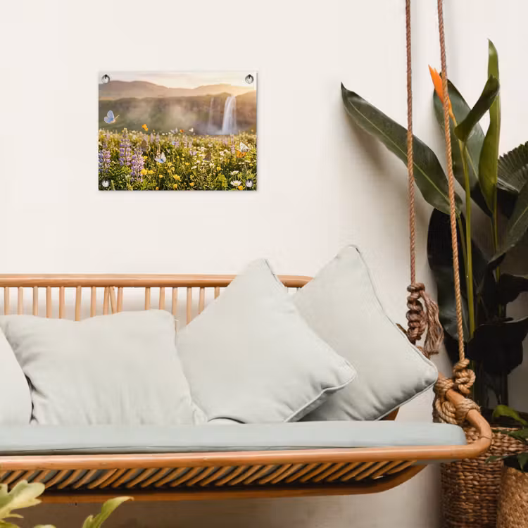 Vlinders - Waterval - Bloemenveld tuinposter los doek klein -sfeer7