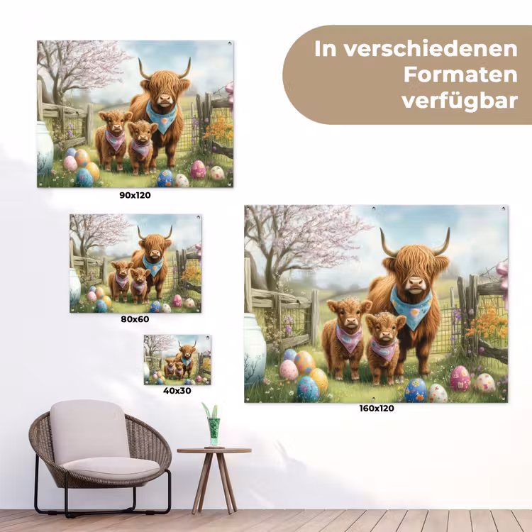 Schotsehooglanders - Paaseieren - Lente tuinposter los doek klein -Xsfeer9_DE