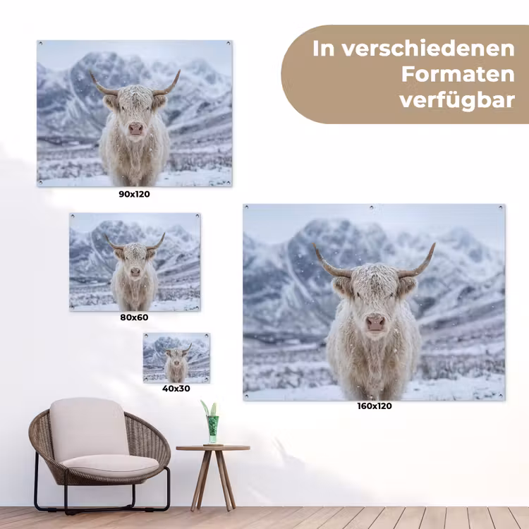 Schotse Hooglander - Sneeuw - Bergen - Winter tuinposter los doek klein -Xsfeer9_DE