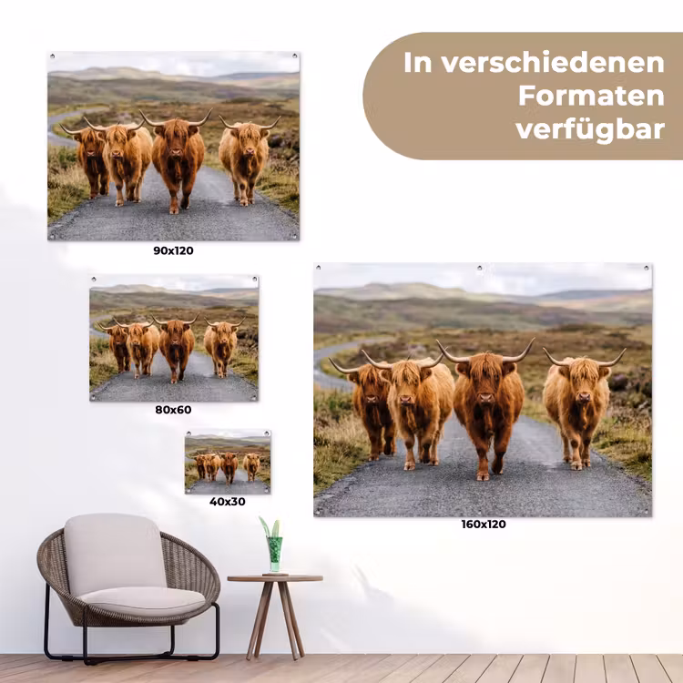 Schotse Hooglanders - Weg - Landschap - Kudde tuinposter los doek klein -Xsfeer9_DE