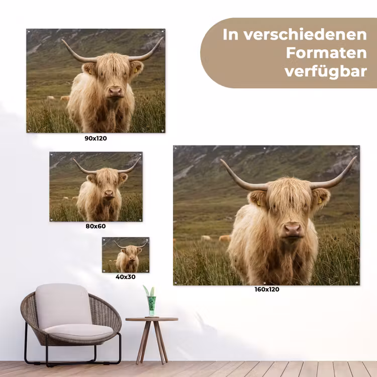 Schotse hooglander - Bergen - Grasveld tuinposter los doek klein -Xsfeer9_DE