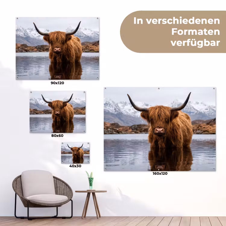 Schotse hooglander - Bruin - Water tuinposter los doek klein -Xsfeer9_DE