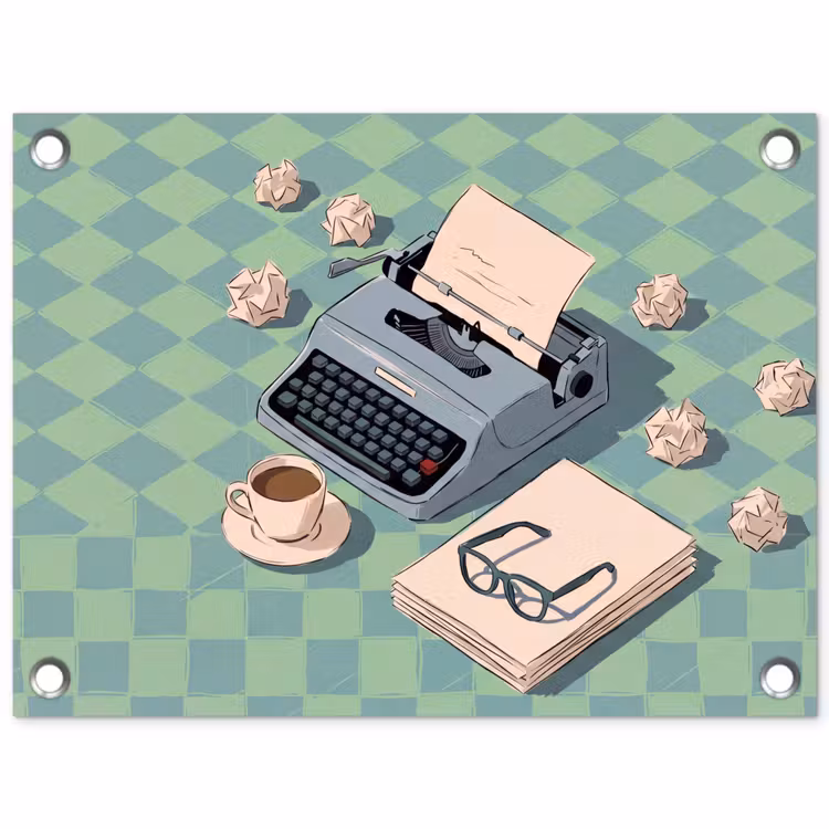 Typemachine - Kantoor - Vintage - Illustratie - Groen tuinposter los doek klein -3d