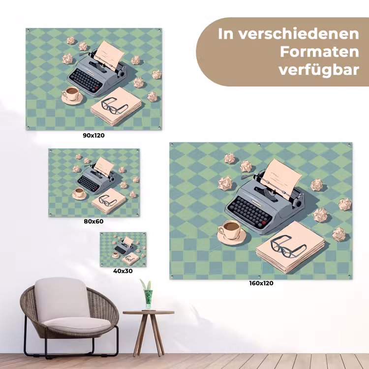 Typemachine - Kantoor - Vintage - Illustratie - Groen tuinposter los doek klein -Xsfeer9_DE