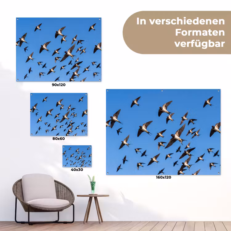 Zwaluwen - Vliegen - Blauw tuinposter los doek klein -Xsfeer9_DE