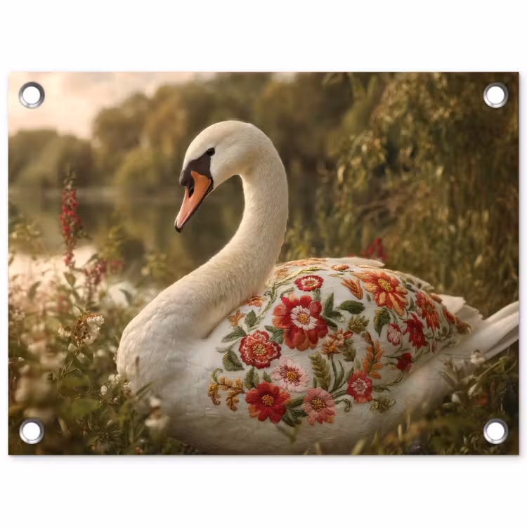 Zwaan - Bloemen - Natuur tuinposter los doek klein -3d