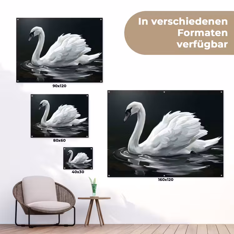 Zwaan - Water - Natuur - Realistisch - Wit tuinposter los doek klein -Xsfeer9_DE