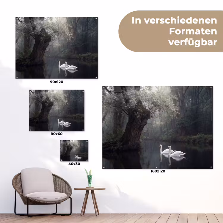 Zwanen - Rivier - Bos tuinposter los doek klein -Xsfeer9_DE