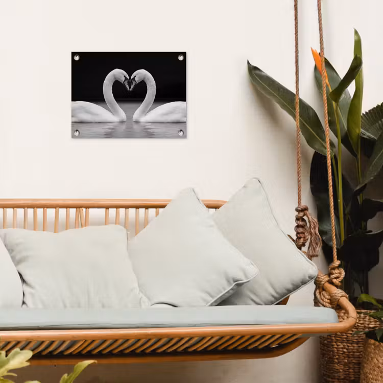 Zwanen - Hart - Zwart - Wit tuinposter los doek klein -sfeer7
