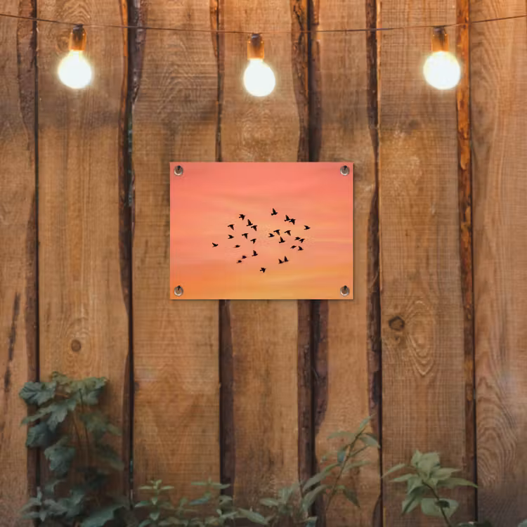 Zwerm - Vogels - Oranje tuinposter los doek klein -sfeer1