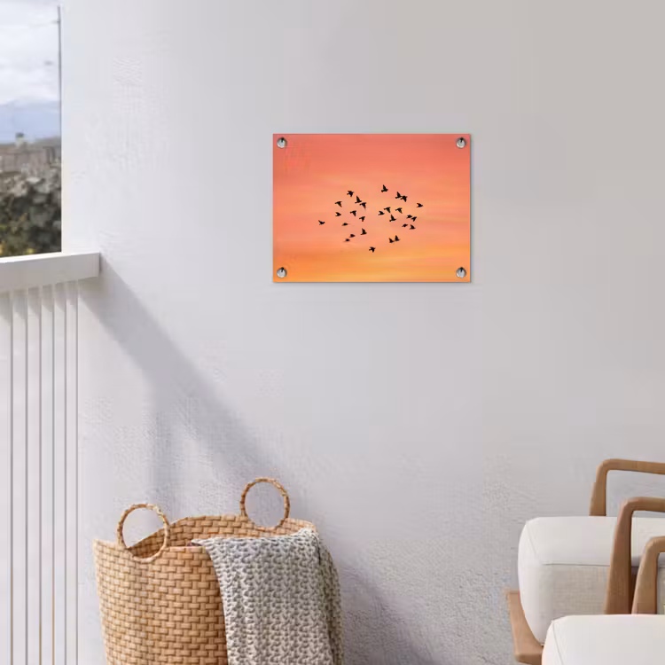 Zwerm - Vogels - Oranje tuinposter los doek klein -sfeer8
