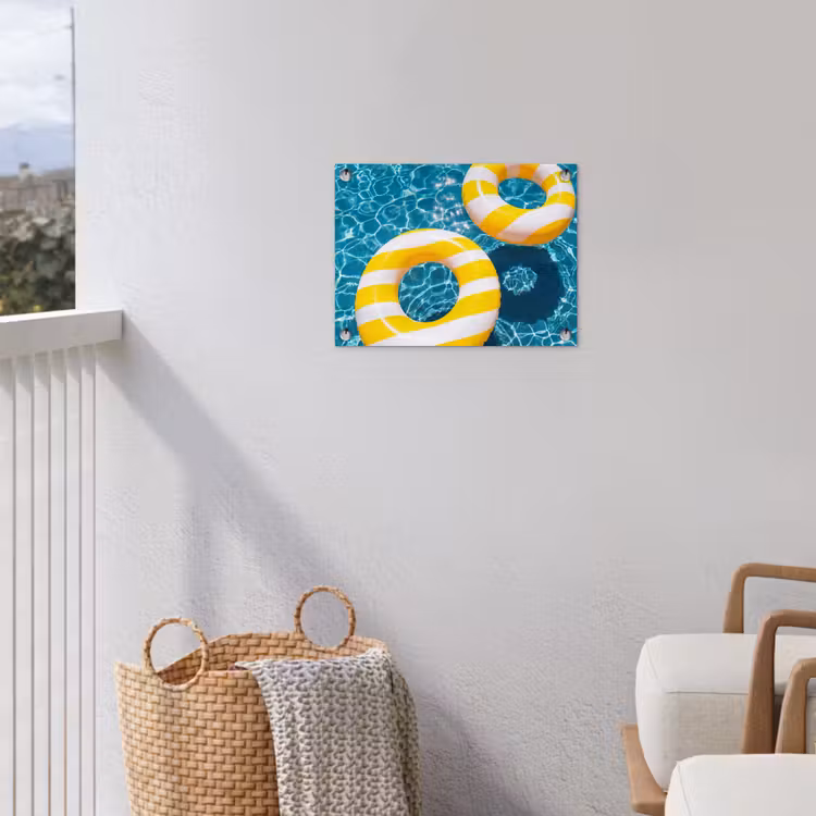 Zwembad - Zwembanden - Zomer - Geel - Blauw tuinposter los doek klein -sfeer8