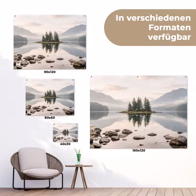 Meer - Bergen - Landschap - Groen tuinposter los doek klein -Xsfeer9_DE