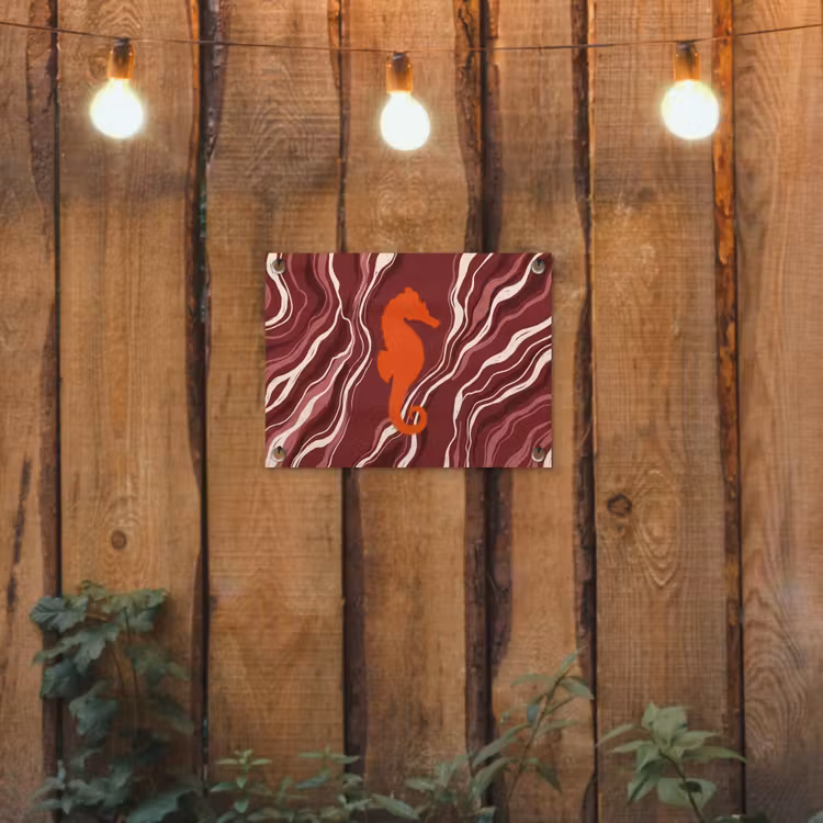 Zeepaardje - Golven - Zeeleven - Abstract - Oranje tuinposter los doek klein -sfeer1