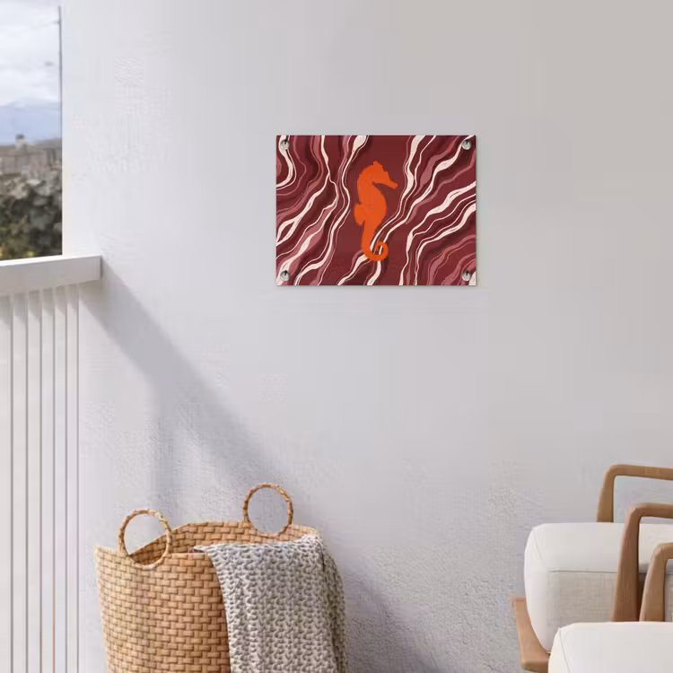 Zeepaardje - Golven - Zeeleven - Abstract - Oranje tuinposter los doek klein -sfeer8