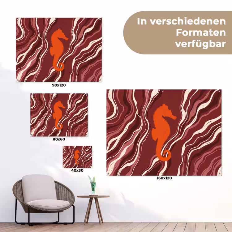 Zeepaardje - Golven - Zeeleven - Abstract - Oranje tuinposter los doek klein -Xsfeer9_DE