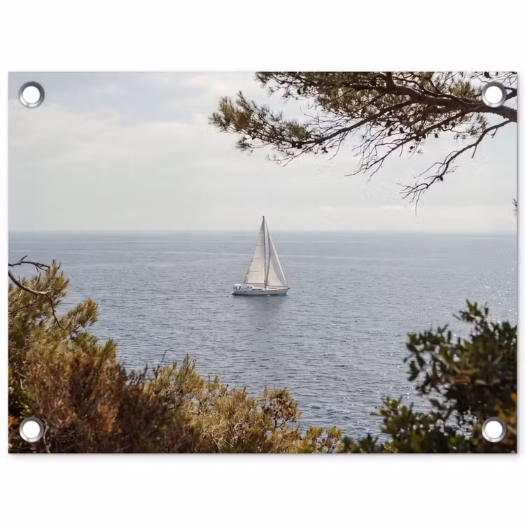 Gartenposter - Segelboot – Bäume – Wasser - Zeilboot - bomen - water tuinposter los doek klein