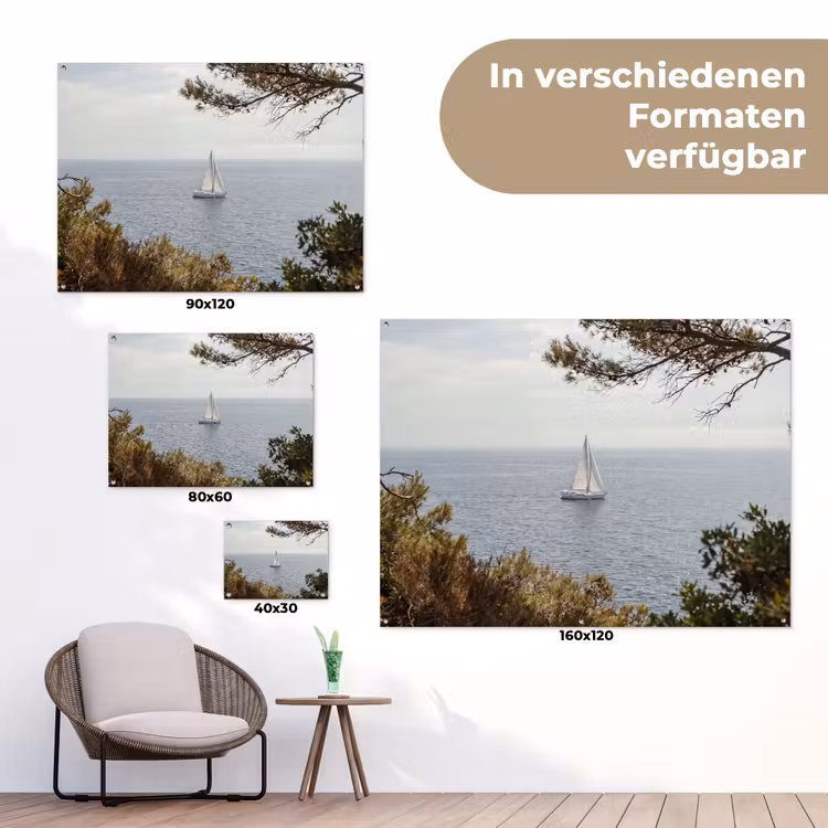 Gartenposter - Segelboot – Bäume – Wasser - Zeilboot - bomen - water tuinposter los doek klein