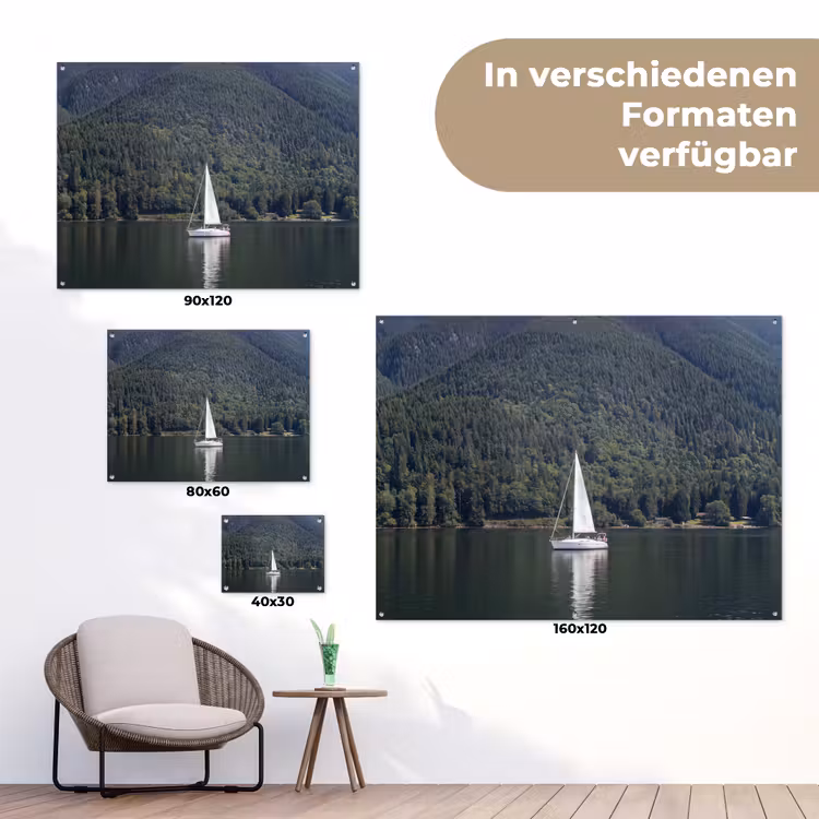 Zeilboot - Water - Bergen - Natuur - Groen tuinposter los doek klein -Xsfeer9_DE