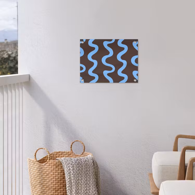Kronkelende lijnen - Blauw - Bruin - Minimalistisch tuinposter los doek klein 239 -sfeer8
