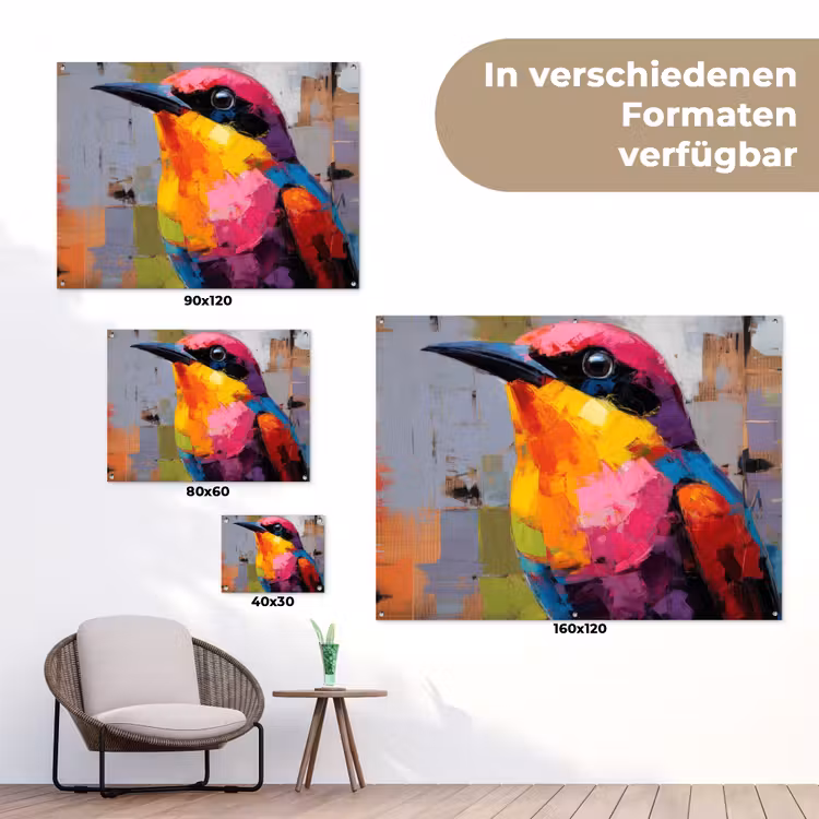 Zangvogel - Vlakken - Abstract - Kleurrijk tuinposter los doek klein -Xsfeer9_DE