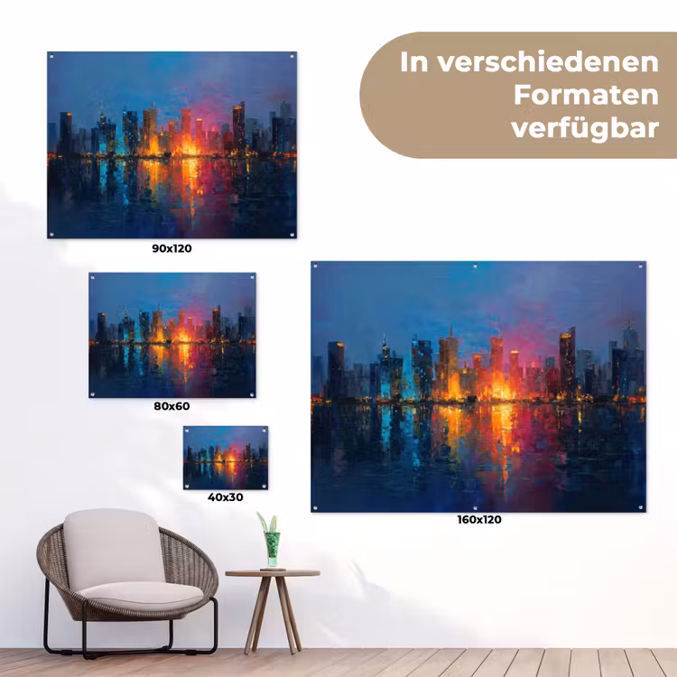 Skyline - Penseelstreken - Donkerblauw - Lichtgevend tuinposter los doek klein -Xsfeer9_DE