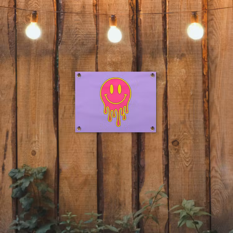 Smiley - Drip - Neon tuinposter los doek klein -sfeer1