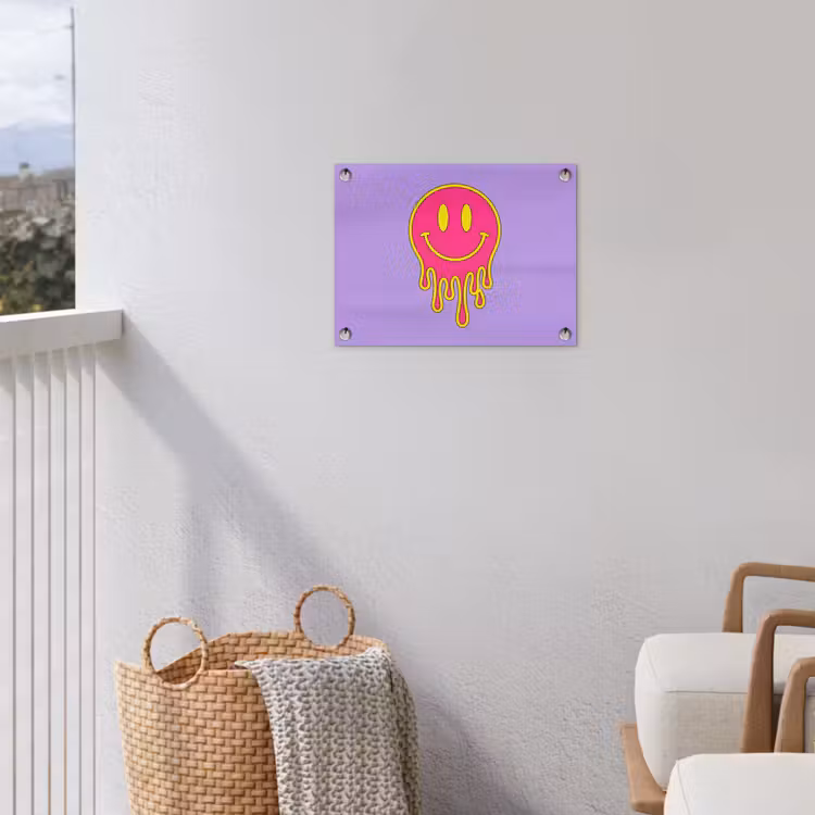 Smiley - Drip - Neon tuinposter los doek klein -sfeer8