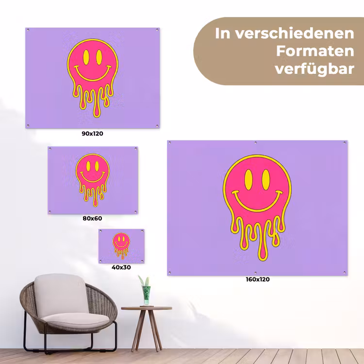 Smiley - Drip - Neon tuinposter los doek klein -Xsfeer9_DE