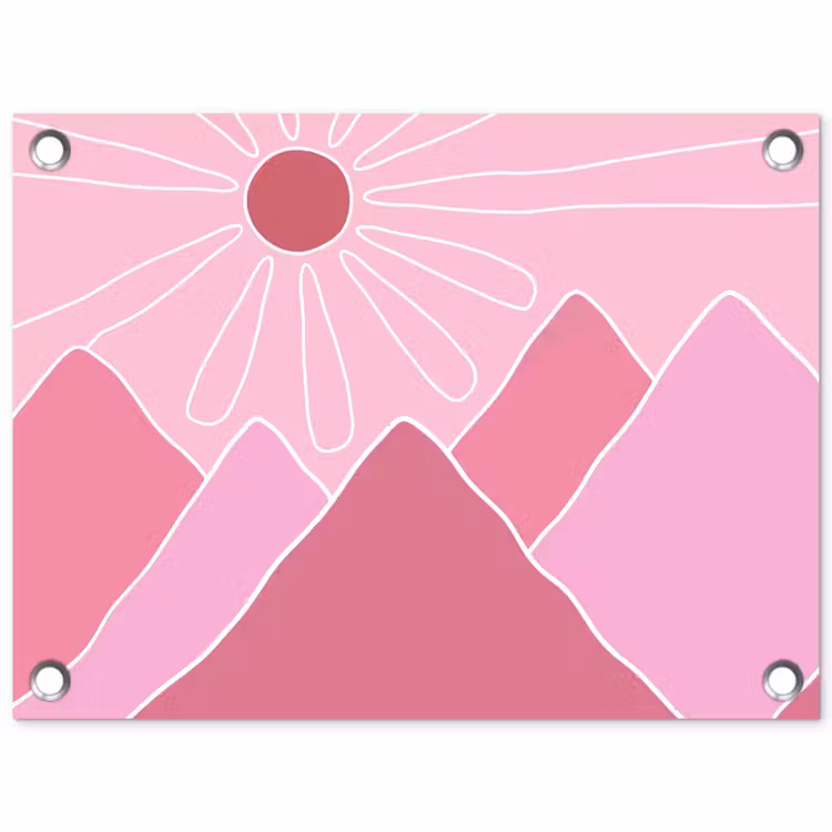 Zon - Bergen - Natuur - Abstract - Roze tuinposter los doek klein -3d