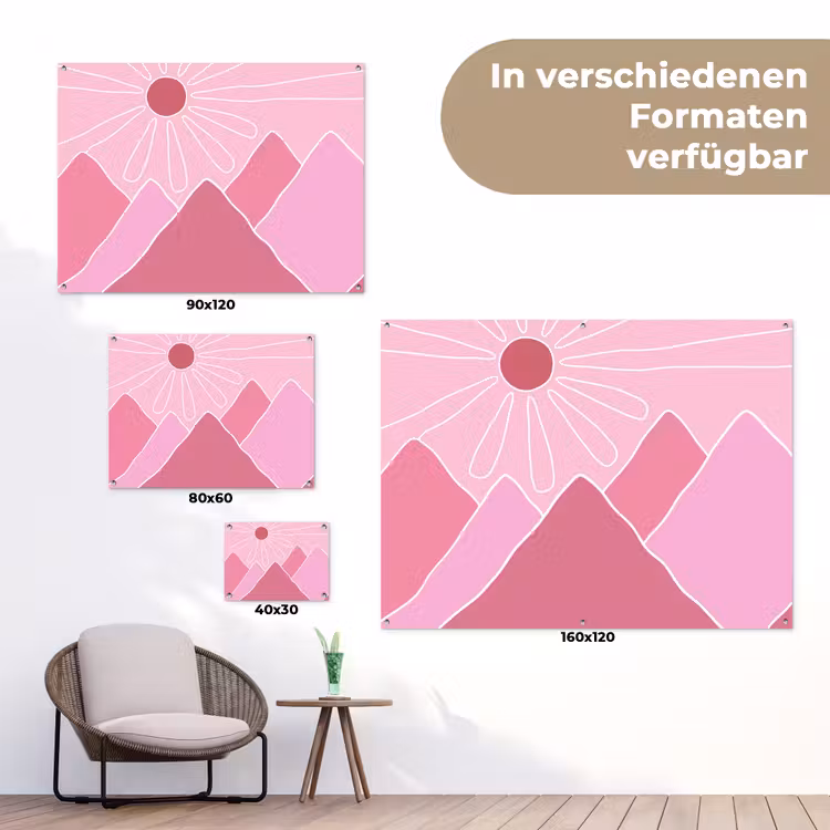 Zon - Bergen - Natuur - Abstract - Roze tuinposter los doek klein -Xsfeer9_DE