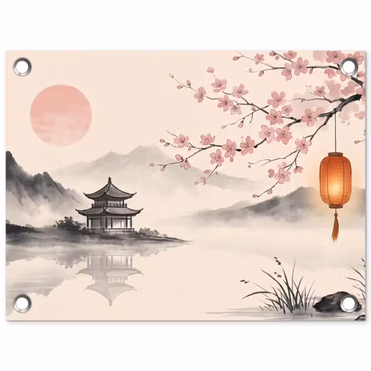 Zon - Japans - Traditioneel tuinposter los doek klein -3d