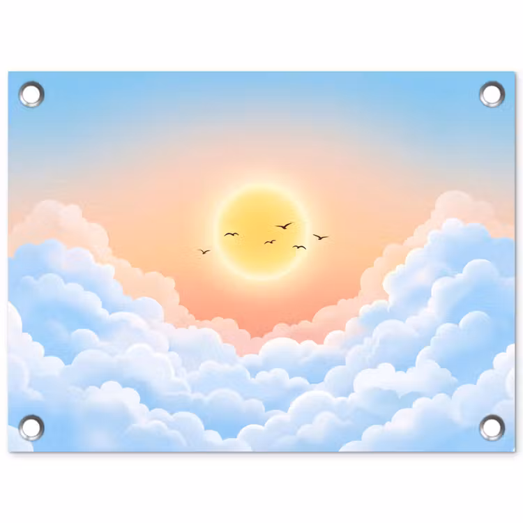 Zon - Vogels - Lucht - Natuur - Geel tuinposter los doek klein -3d