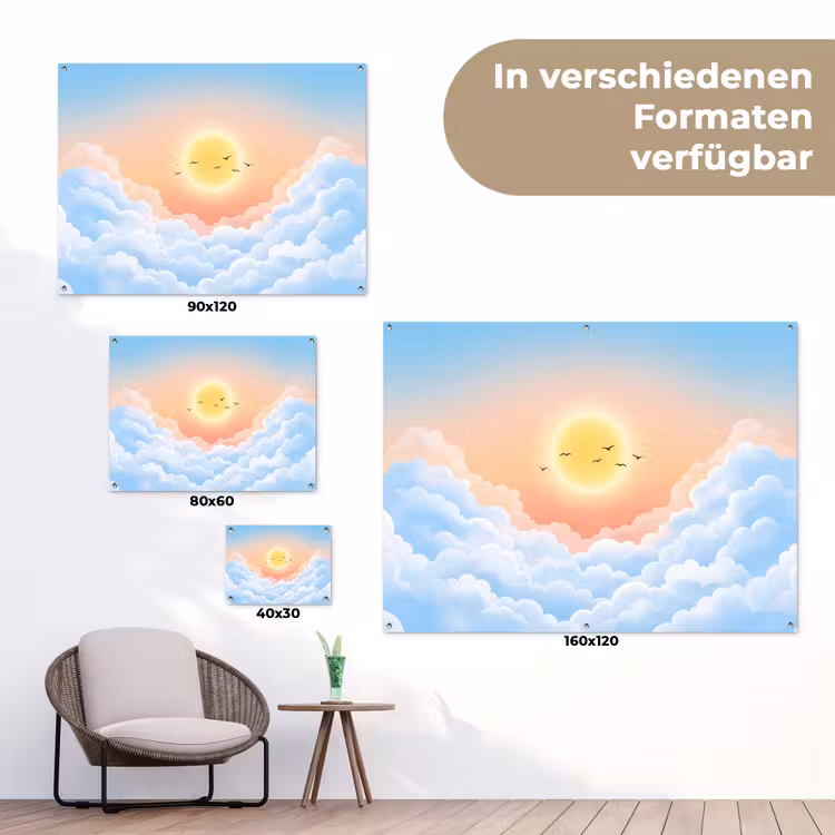 Zon - Vogels - Lucht - Natuur - Geel tuinposter los doek klein -Xsfeer9_DE