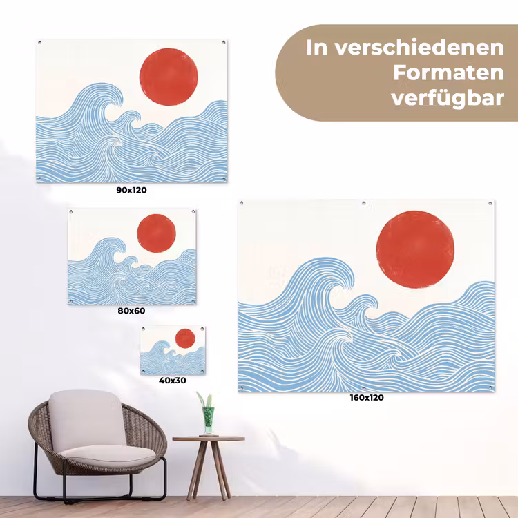 Zon - Golven - Oceaan - Abstract - Rood tuinposter los doek klein -Xsfeer9_DE