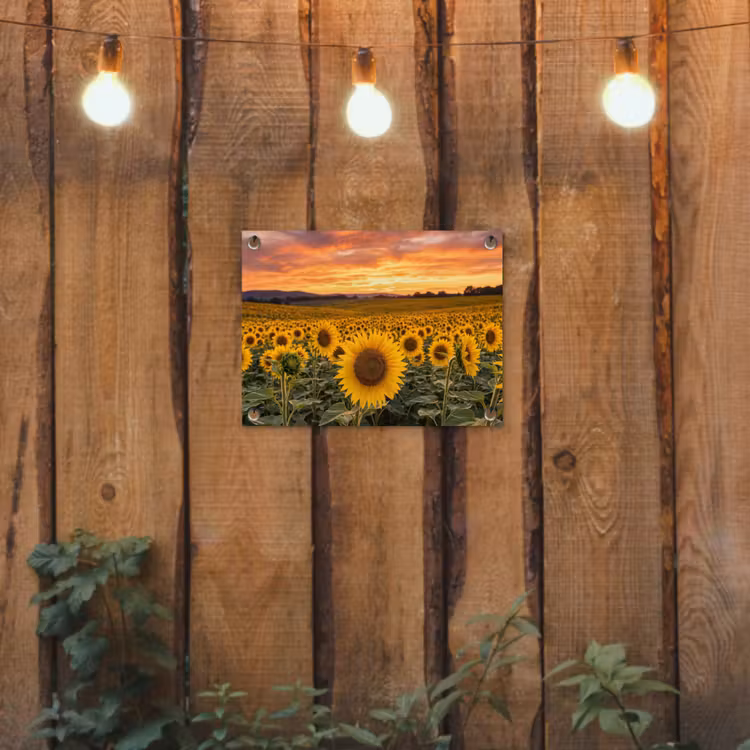 Zonnebloemen - Heuvellandschap - Geel tuinposter los doek klein -sfeer1