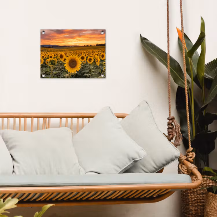 Zonnebloemen - Heuvellandschap - Geel tuinposter los doek klein -sfeer7