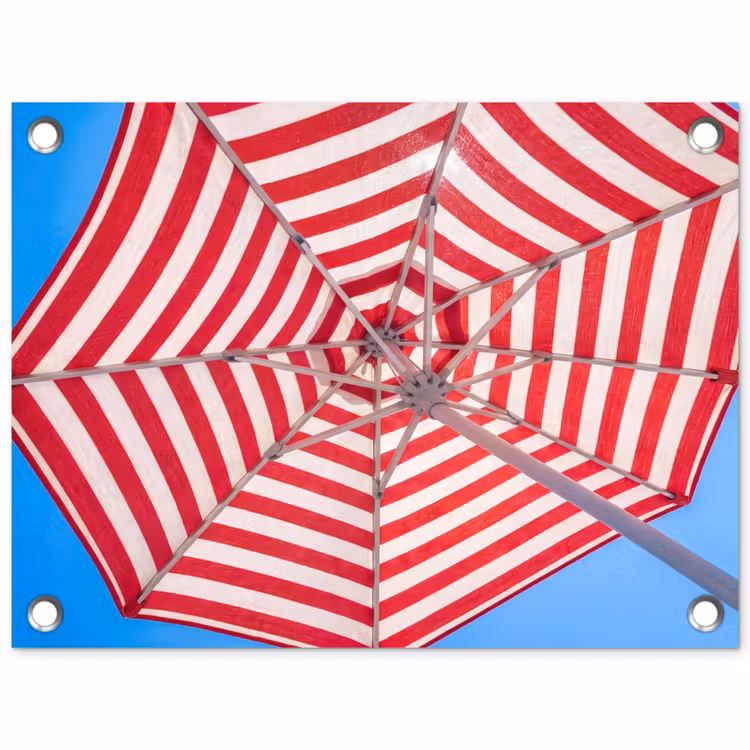 Parasol - Strepen - Zomer - Rood - Blauw tuinposter los doek klein -3d