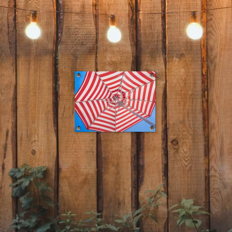 Parasol - Strepen - Zomer - Rood - Blauw tuinposter los doek klein -sfeer1