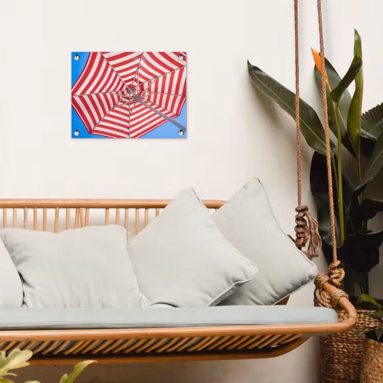 Parasol - Strepen - Zomer - Rood - Blauw tuinposter los doek klein -sfeer7